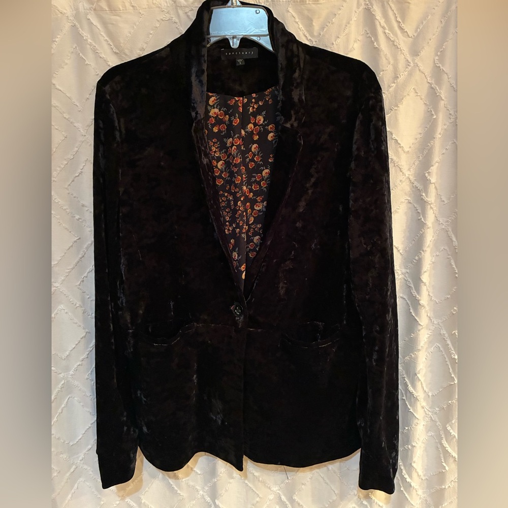Sanctuary Black Crushed Velour Blazer Size L